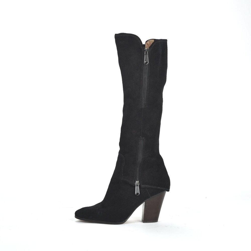 Donald Pliner Sandora Knee High Black Suede Boot Stack Heel Size 9